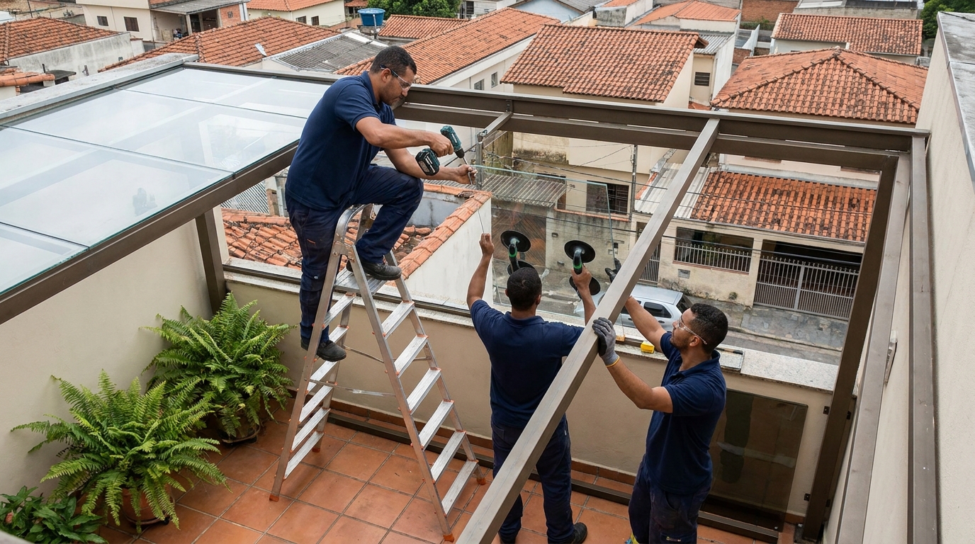 Cobertura de vidro em terraço com telhados em Limeira-SP