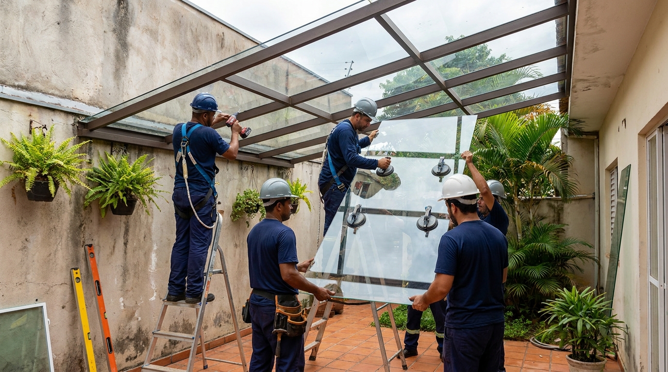 Instalação de cobertura de vidro em Limeira-SP